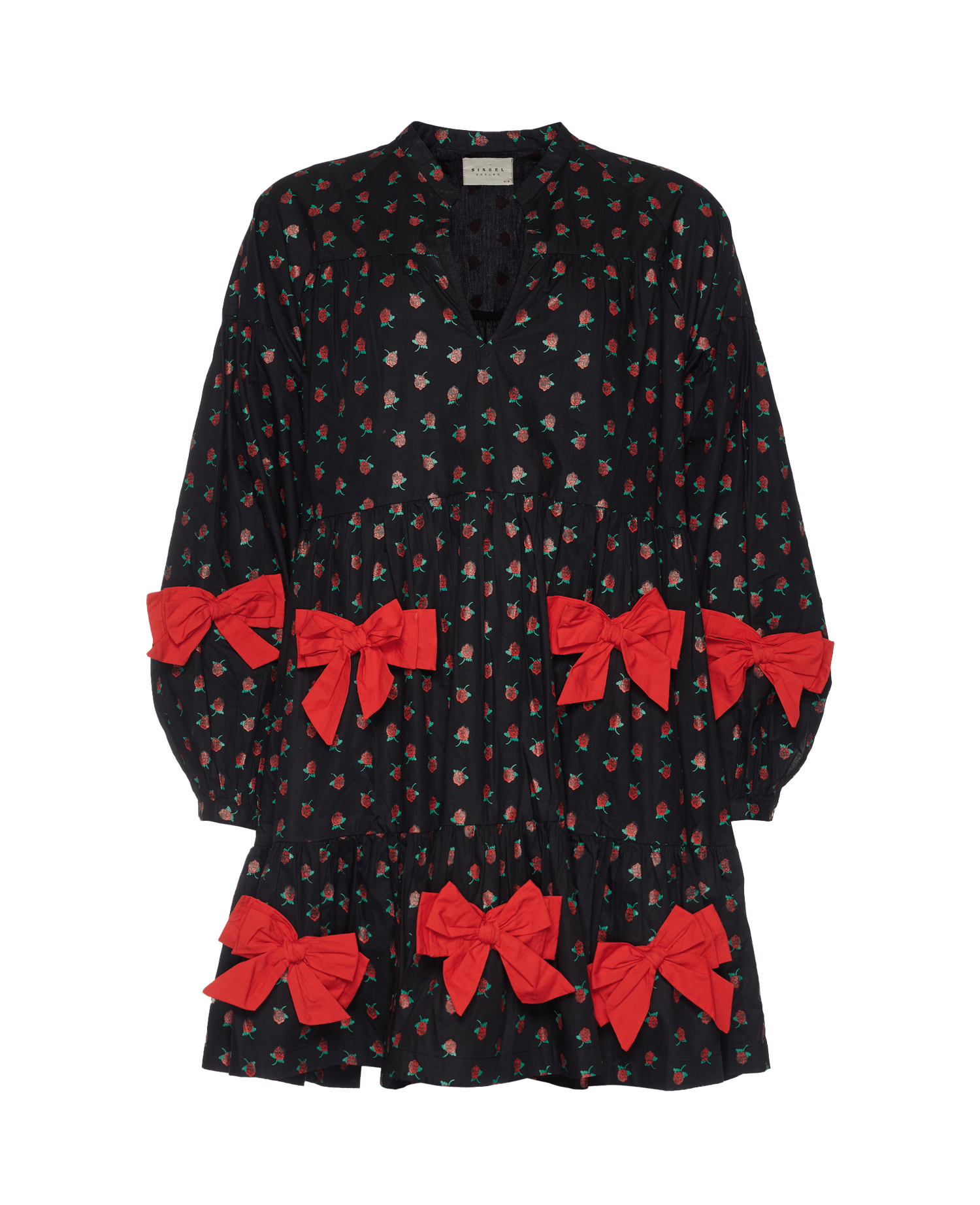 Bow Dress - Black w. Red Roses