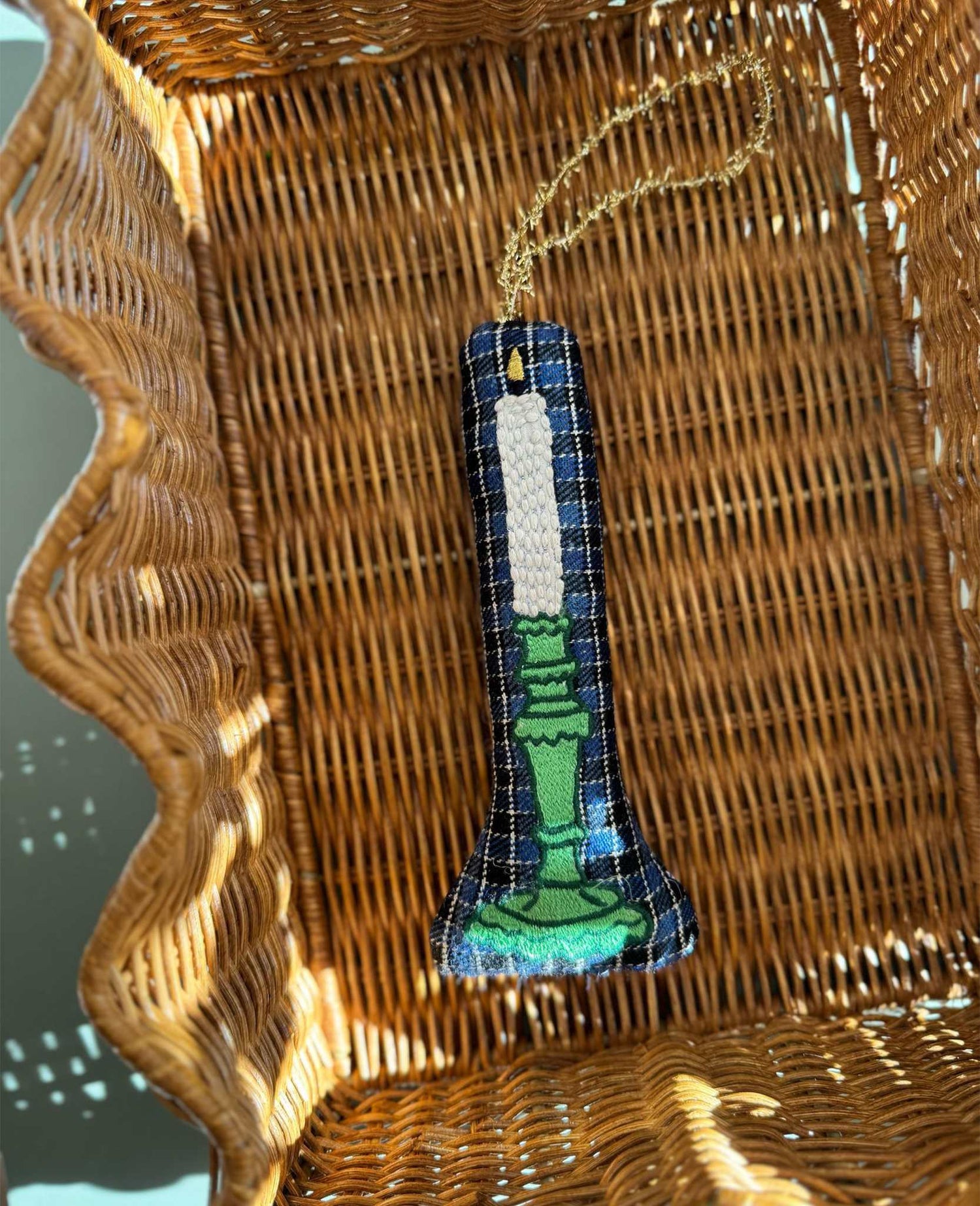 Candle Ornament - Blue Checks