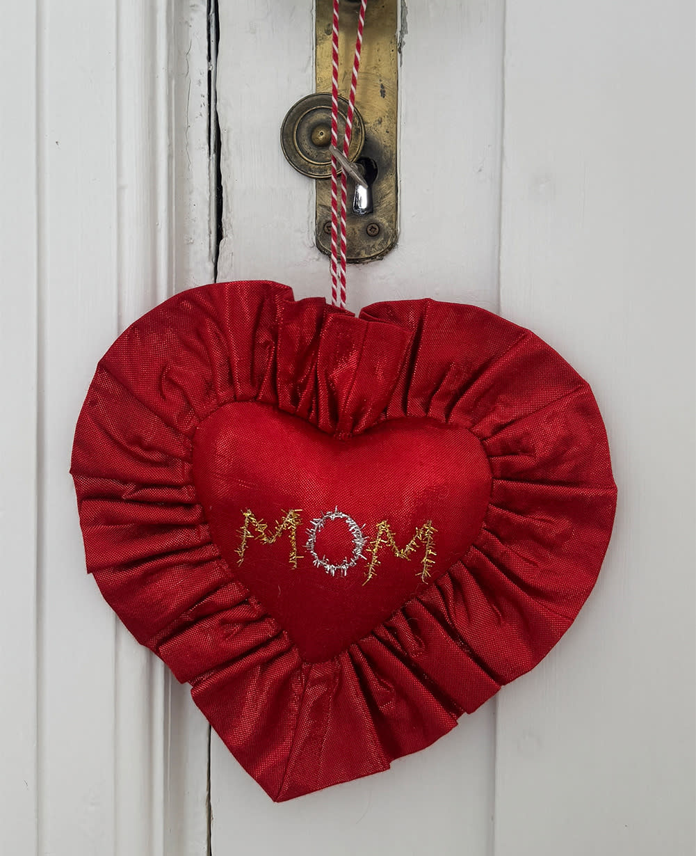 Ruffle Heart Ornament - Metallic Red