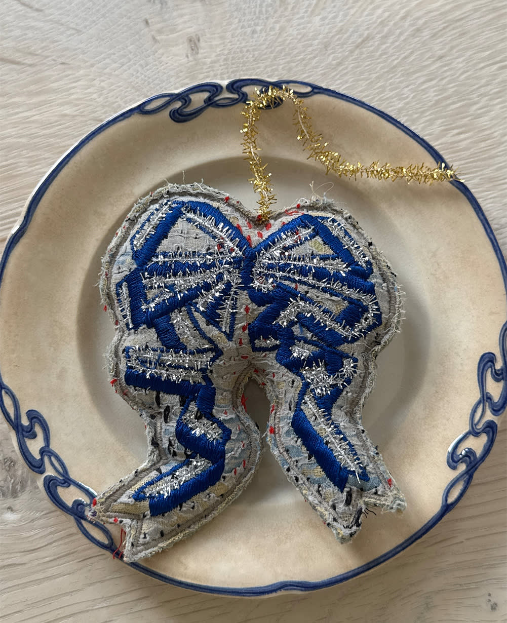 Christmas Bow Ornament - Silver Blue