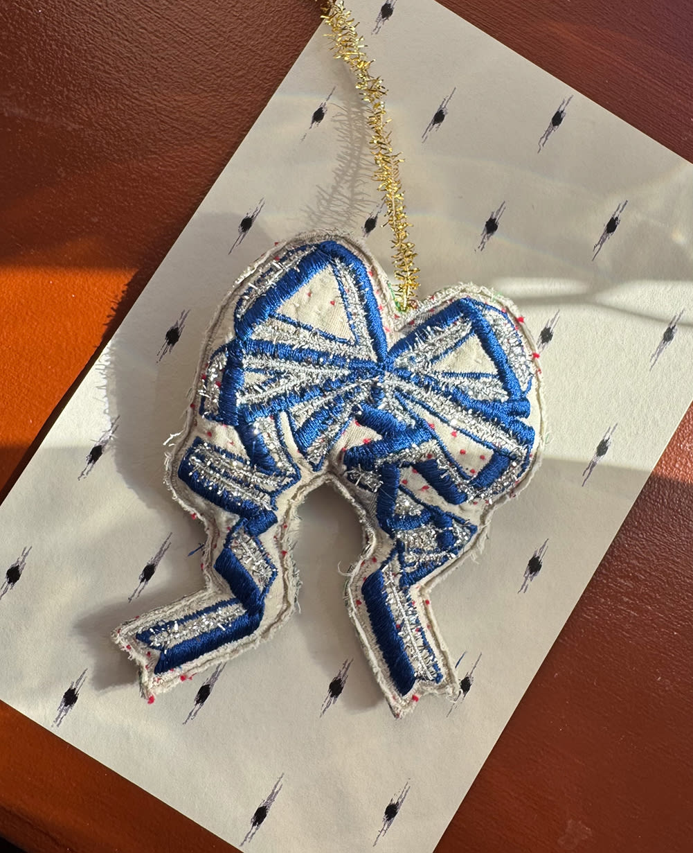 Christmas Bow Ornament - Silver Blue