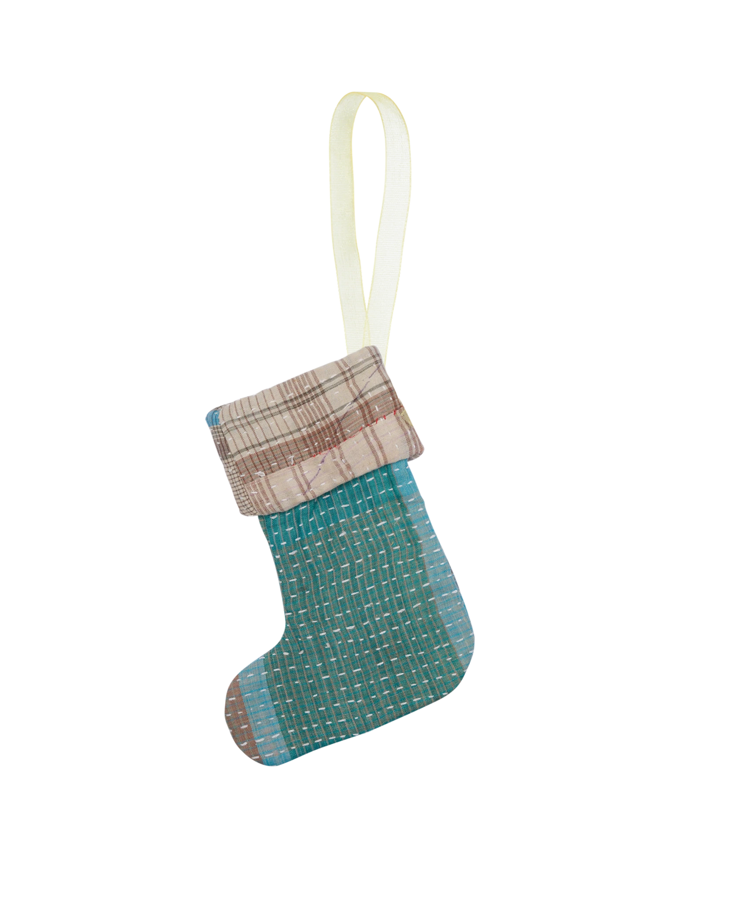 Christmas Kantha Sock Ornament - Blue Mix