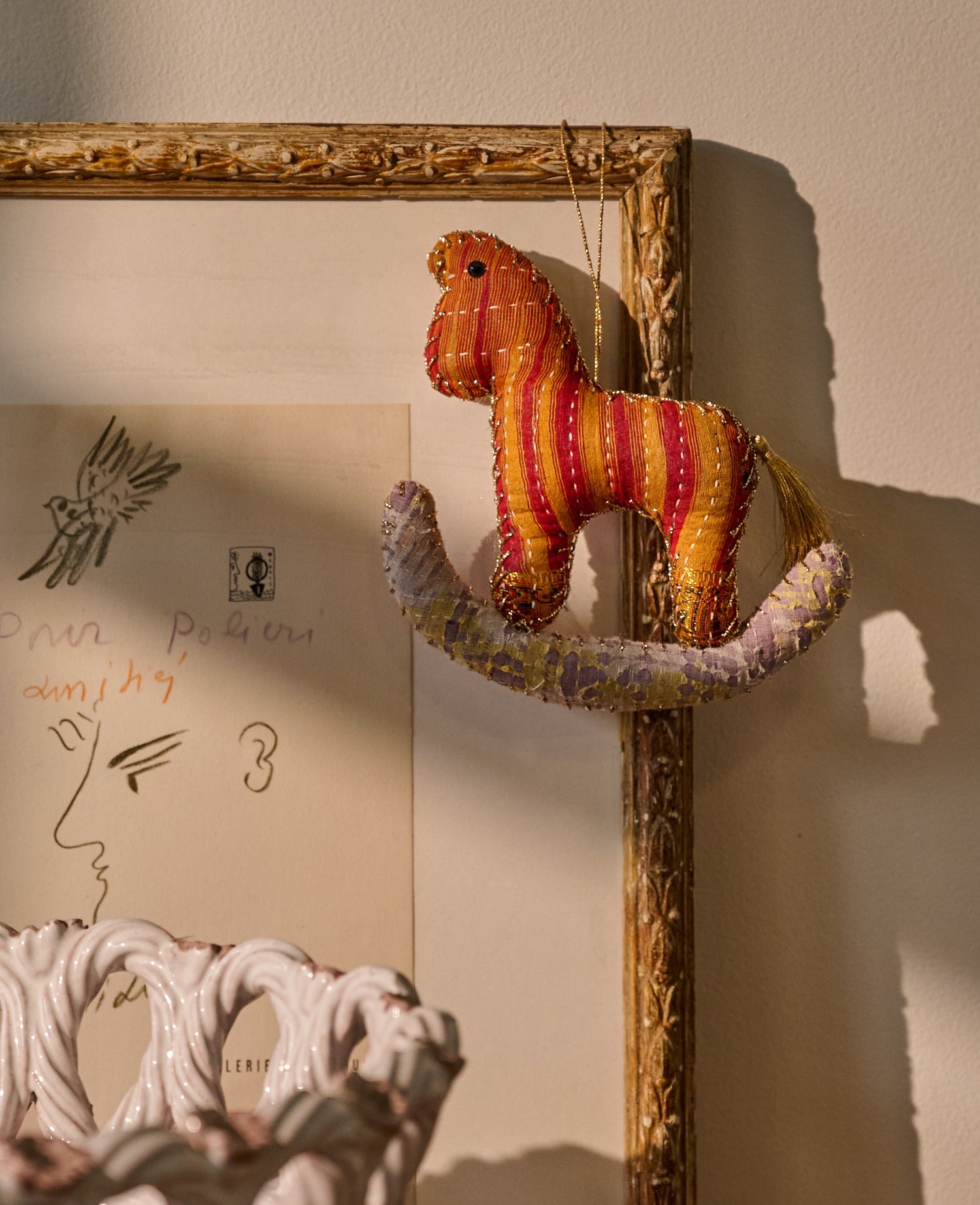 Rocking Kantha Horse Ornament - Golden Paris