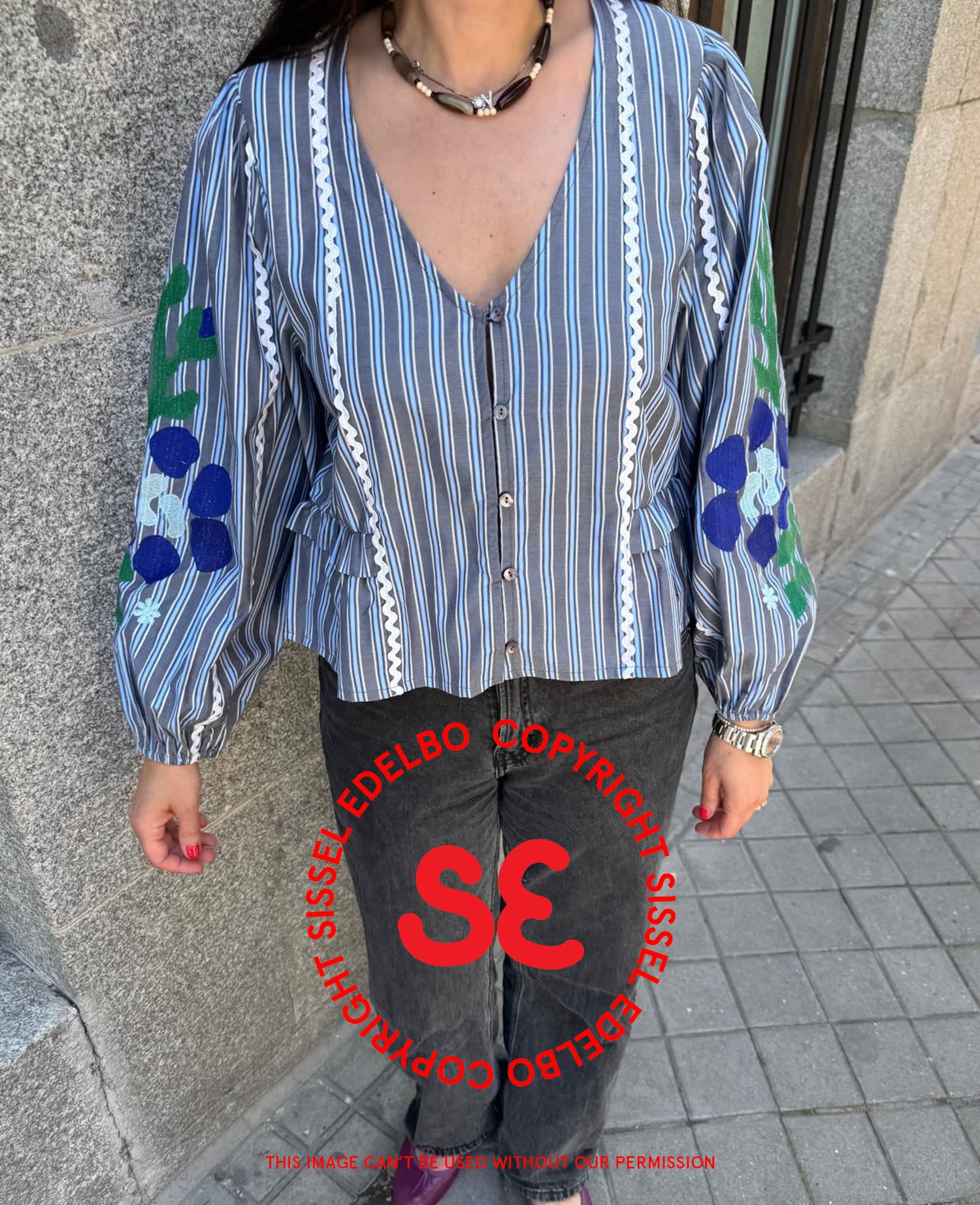 Veda Top - Grey Stripes
